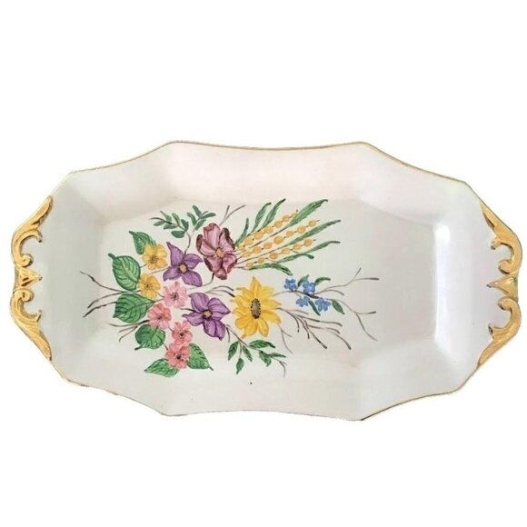 Barker Brothers Royal Tudor Ware Oblong Plate Floral Gilded - Picture 1 of 5